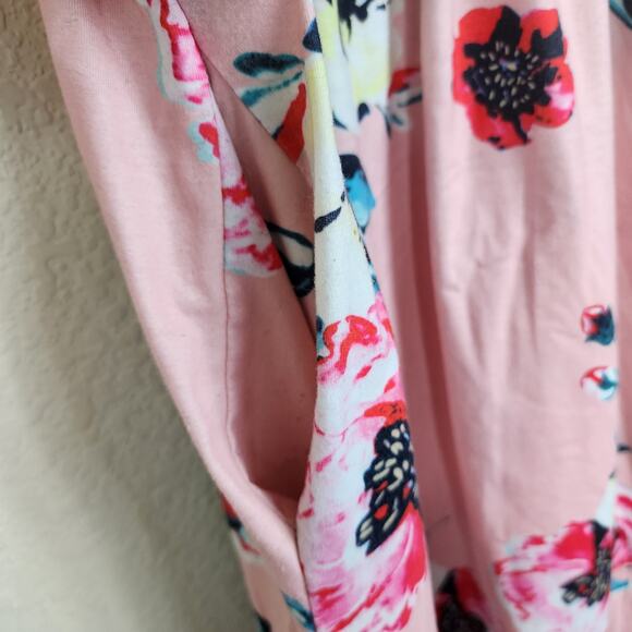 Pink Floral Stretchy Medium Midi Dress With Pockets - Picture 4 of 7